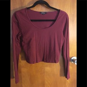 Burgundy Long Sleeved Crop Top